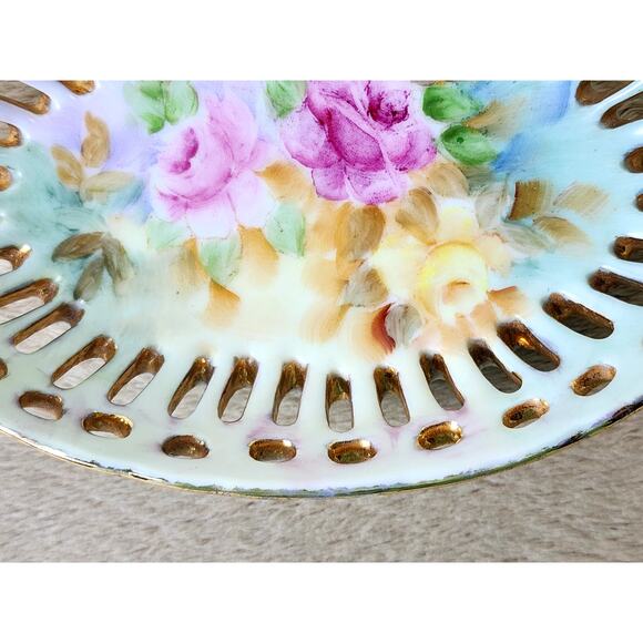 Articulated Candy Dish Trinket Dish 6 1/4" ACI Japan Porcelain Gold Trim 70s Vtg - Picture 5 of 11